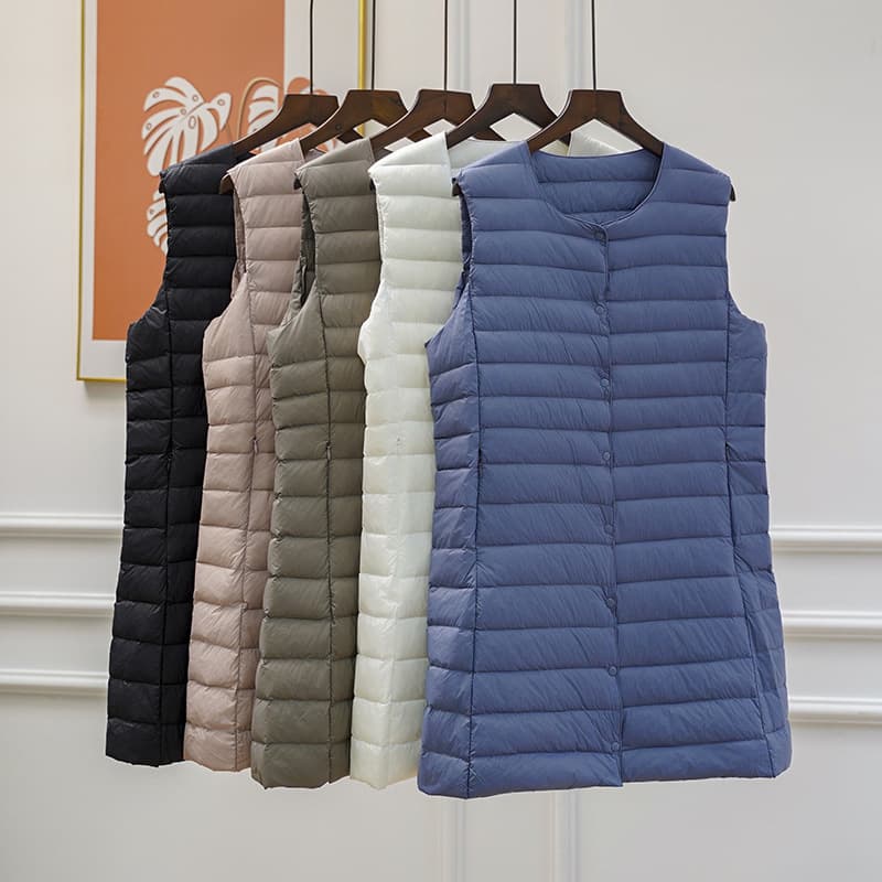 Lightweight Down Jacket Vest for Women, Mid-length Round Neck Autumn/Winter New Shoulder Cape Inner Lining Vest Convertible V-neck