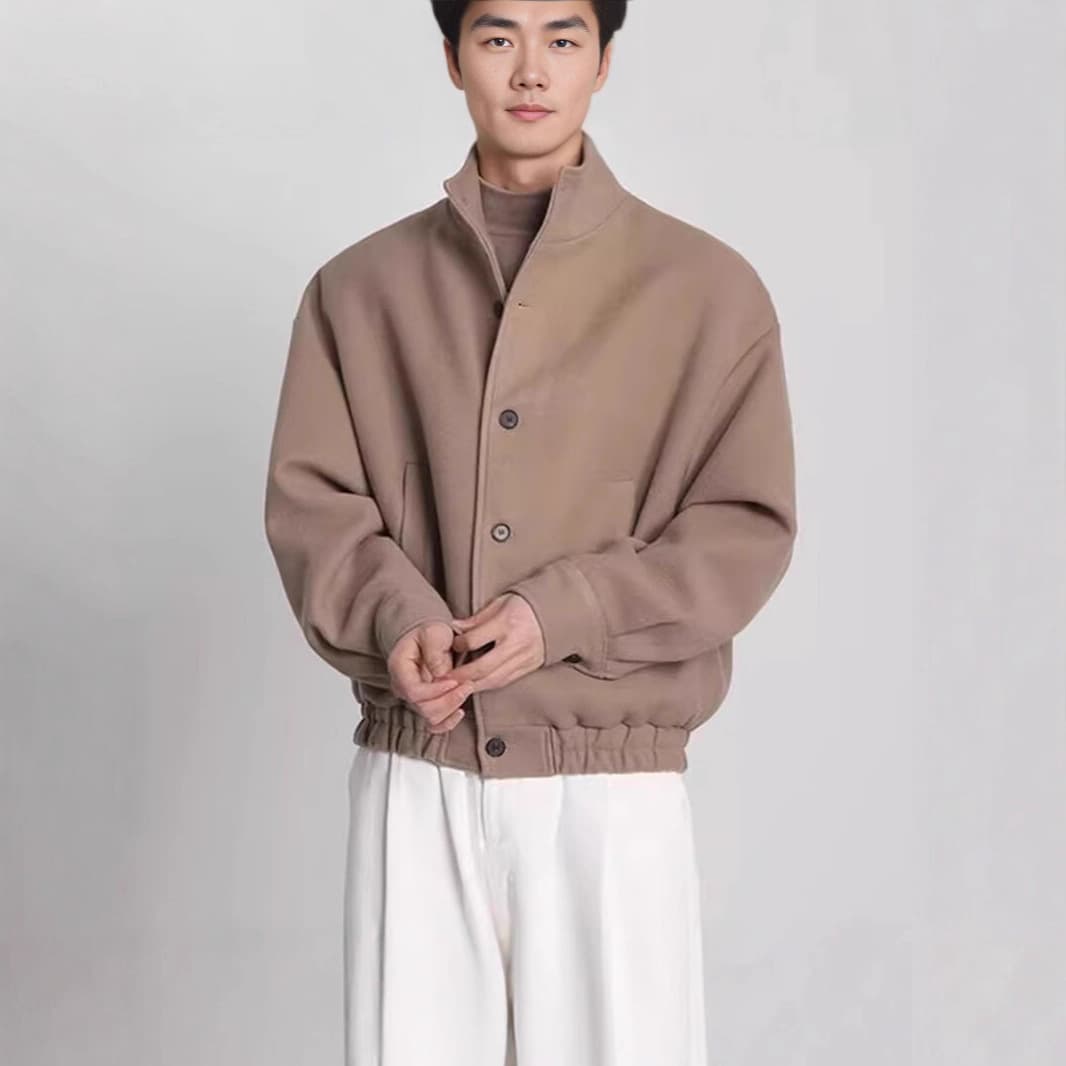 Autumn and winter high-end woolen jacket men's short thickened stand-up collar casual jacket ins Korean style handsome baseball uniform
