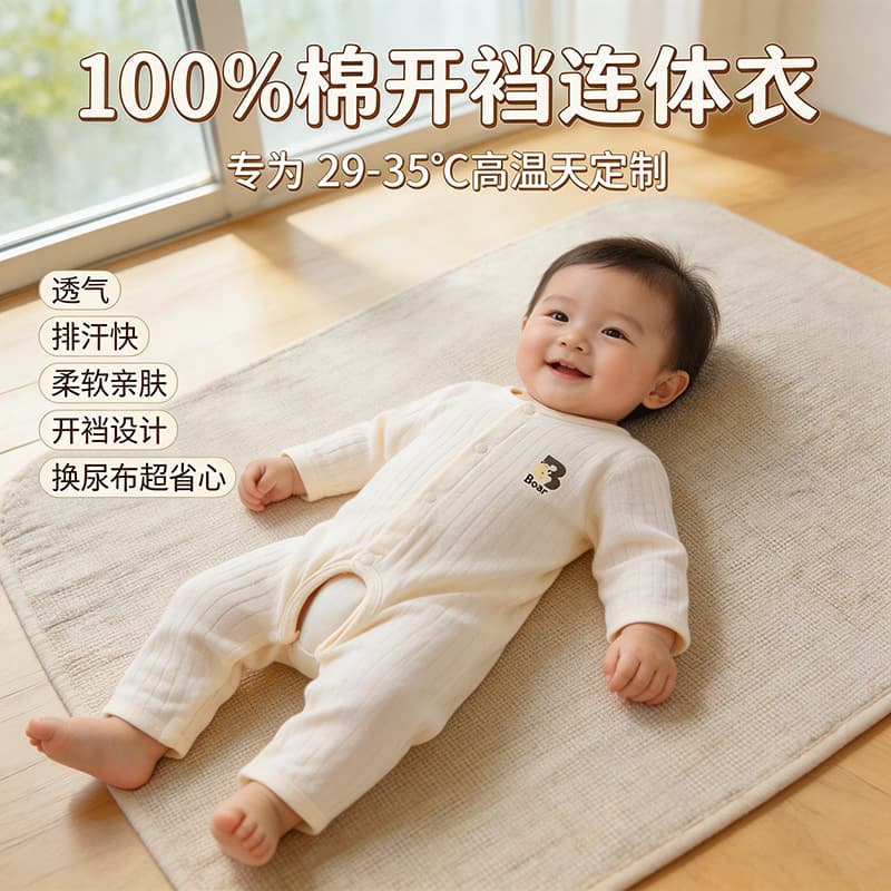 Baby Summer Snap-Crotch Romper Long-Sleeve Air Conditioning Suit Newborn Home Sleepwear Bubble Cotton Thin Crawling Outfit