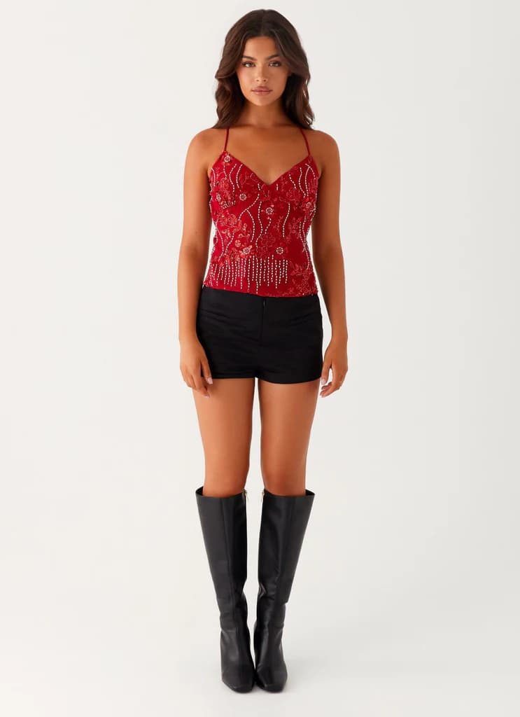 Amazon 2026 Summer New Cross-border European and American Women's Fashion Embroidered Sequin Vest Camisole Sexy Spaghetti Strap Top