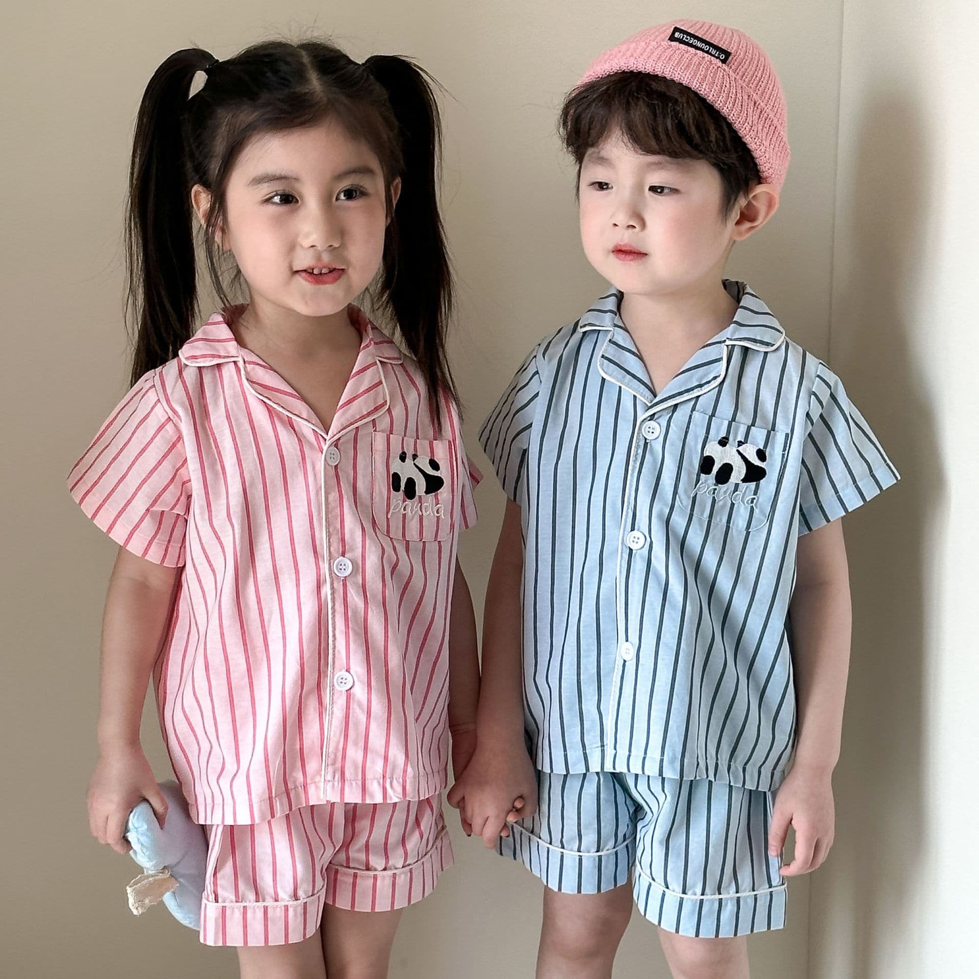 Children's Pajamas Baby Summer Thin Cotton Striped 2026 New Style Boys Short Sleeve Pants Set Girls Homewear