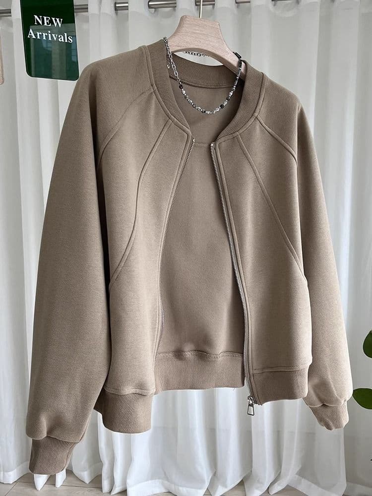 Chic Versatile Baseball Jacket Women's Autumn/Spring American Retro Plus Size Zipper Cardigan Autumn/Spring Stand Collar Top
