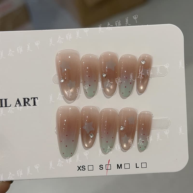 Cat Eye Wearable Nails Matcha Lava French Almond Press-On Nails Removable Fake Nails