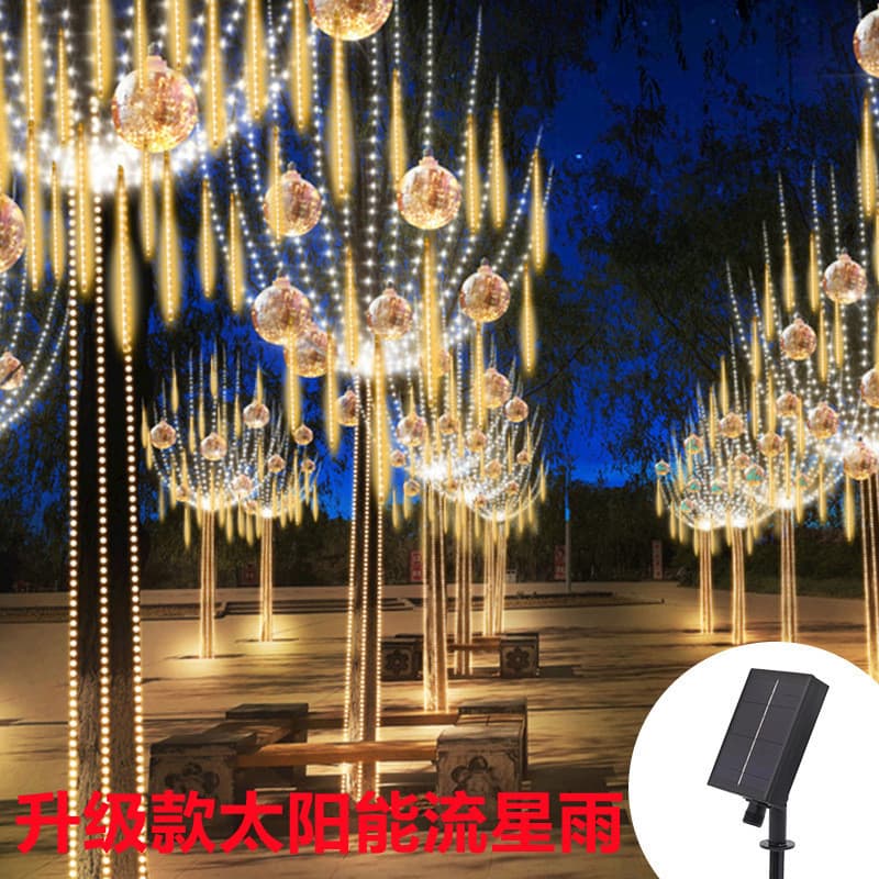 Upgraded Large Board LED Solar Meteor Shower Patch Outdoor Waterproof Colorful Flash Light Decorative Christmas Tree Hanging Light