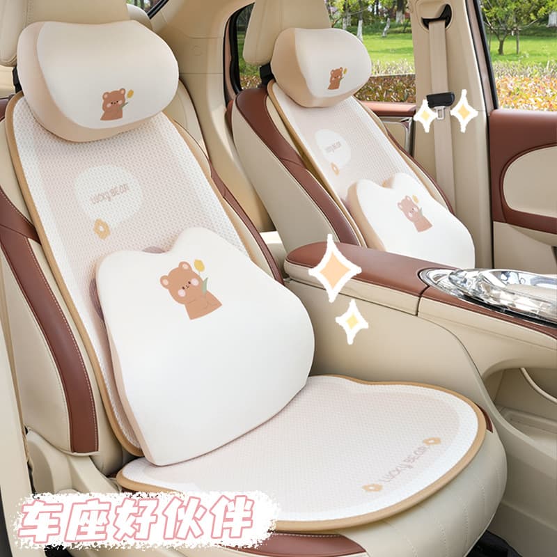 Adorable Tulip Bear Memory Foam Car Headrest Soft Relaxing Seat Cushion Universal for All Seasons Suitable for All Cars