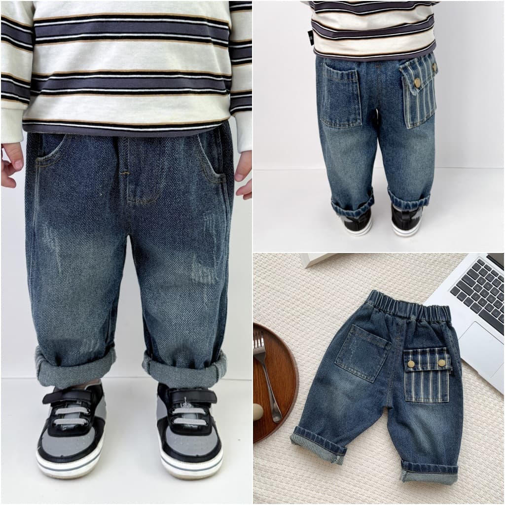 Baby Boys Girls Denim Jeans Spring Autumn Cotton Long Trousers Fashionable Pocket Decorated Kids Children's Clothing