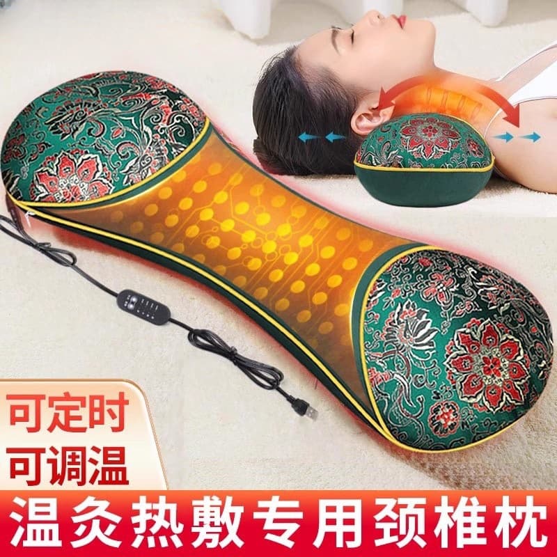 Mugwort Electric Heating Cervical Pillow for Sleep Aid and Neck Correction, Specialized Heat Therapy Moxibustion Heat Compress, Bone Pillow Core