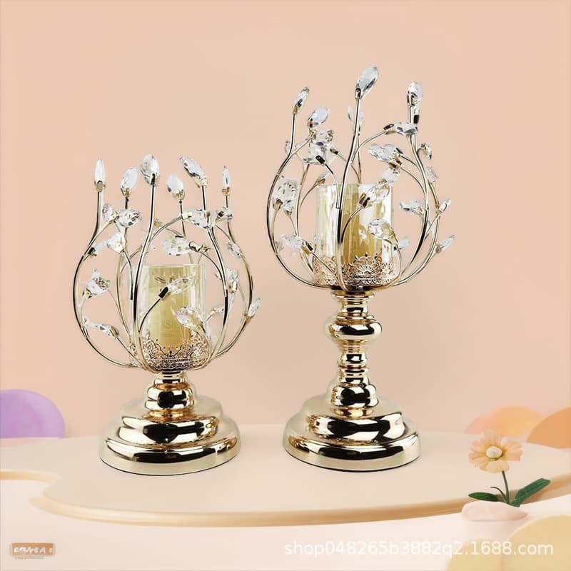 European-style Crystal Metal Candle Holder, Light Luxury American Home Dining Table Candlelight Dinner Prop Romantic