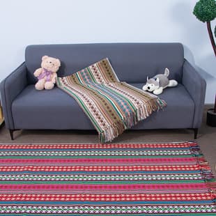 Woven Floor Mat, Bohemian Carpet for Living Room, Bedroom, Tassel Ethnic Style Entry Mat, Machine Washable