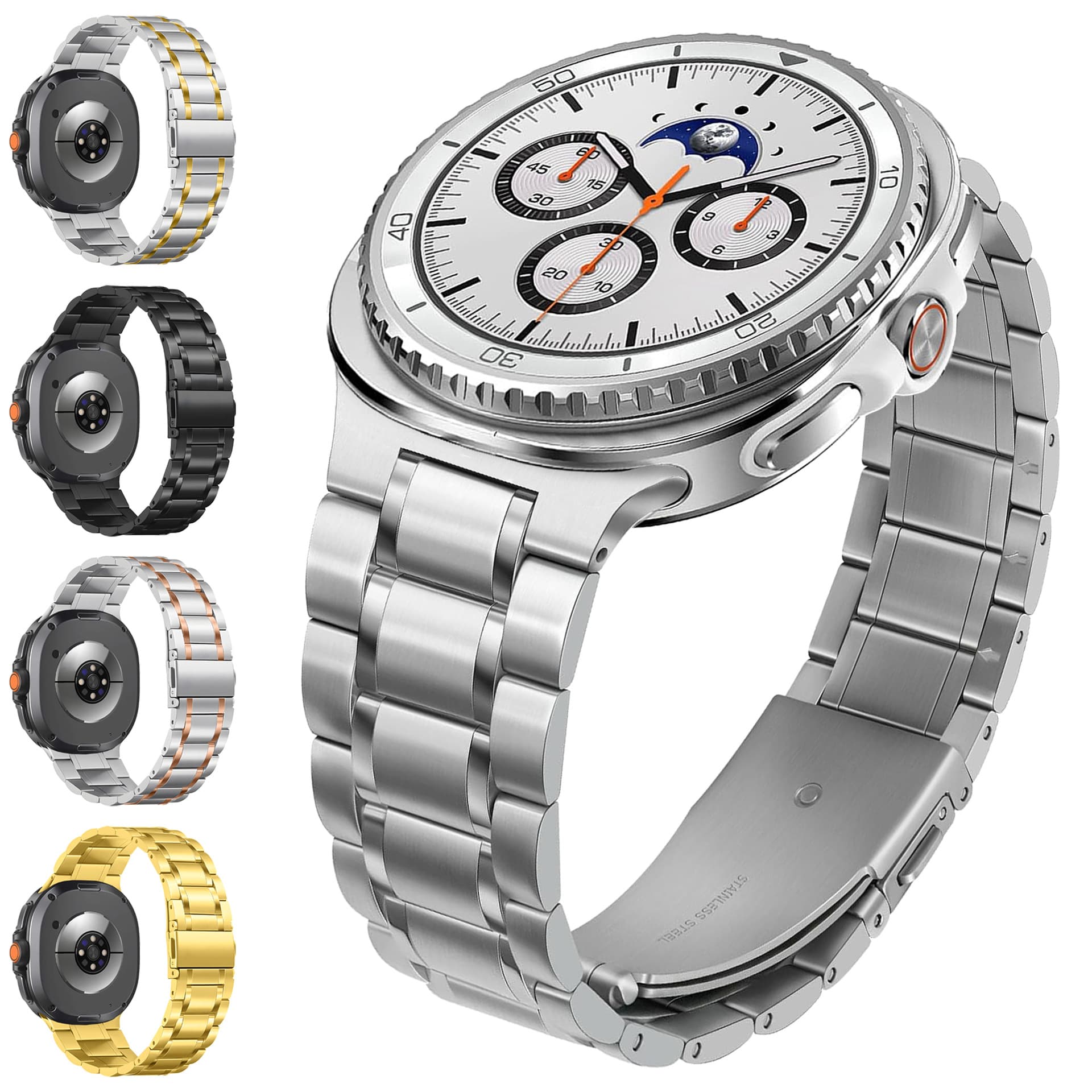 Compatible with Samsung Galaxy Watch8 One-Piece Five-Link Metal Strap for Watch8 Classic Stainless Steel Band