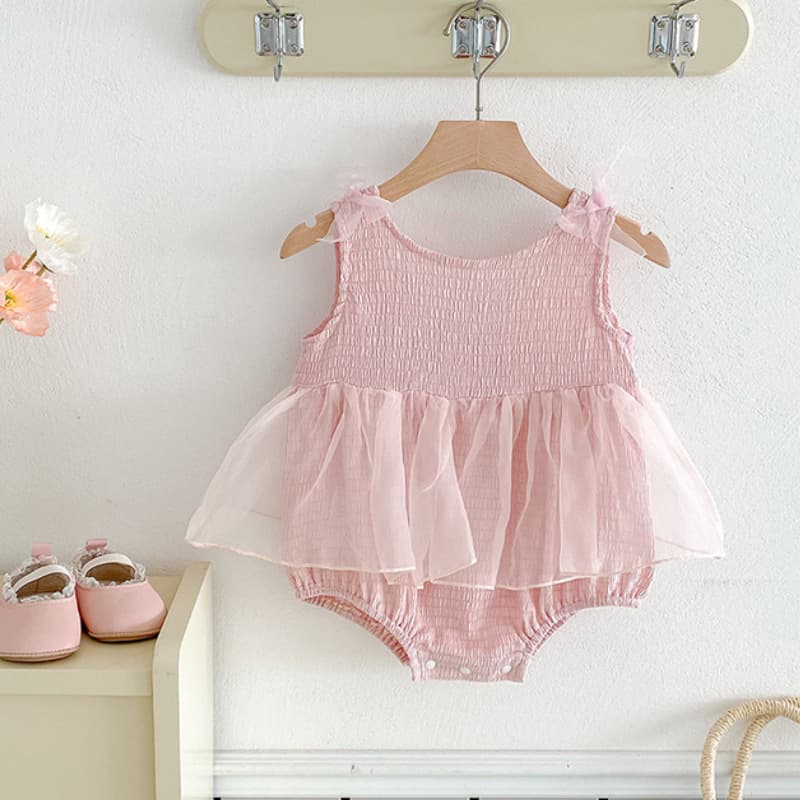Baby clothes summer jumpsuit solid color mesh princess dress baby girl sweet bow suspender harem one year old