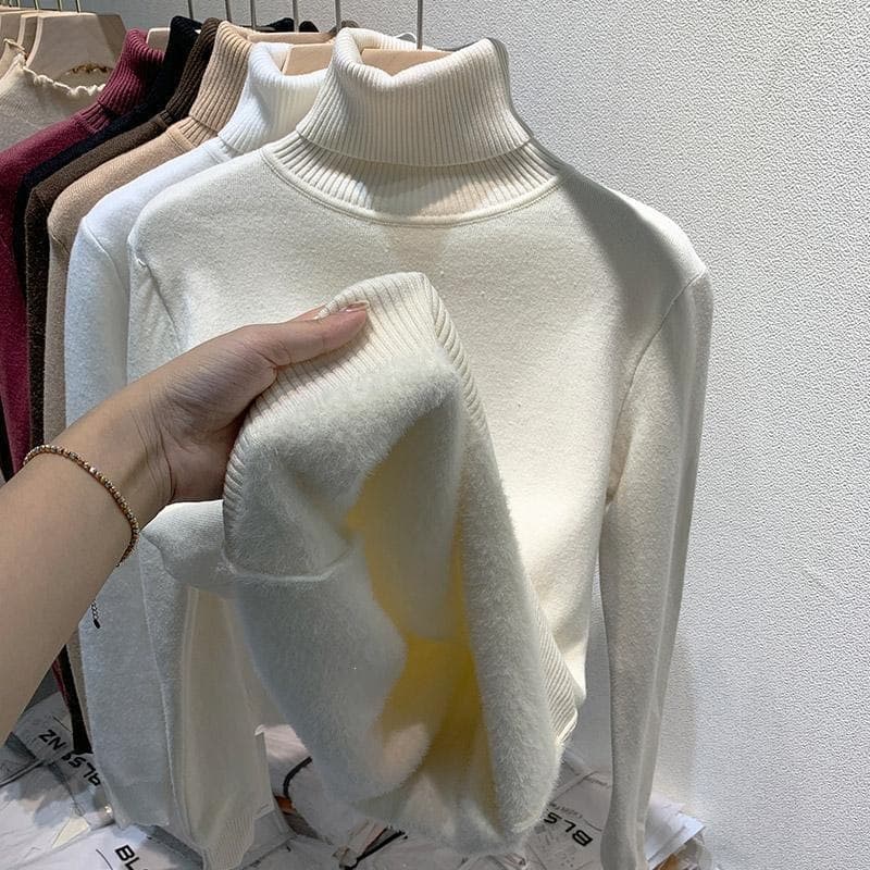 Women's High Neck Sweater Fleece Lined Thickened 2026 Autumn Winter New One-Piece Mink Fur Inner Top Base Layer Shirt Women's Winter Thick