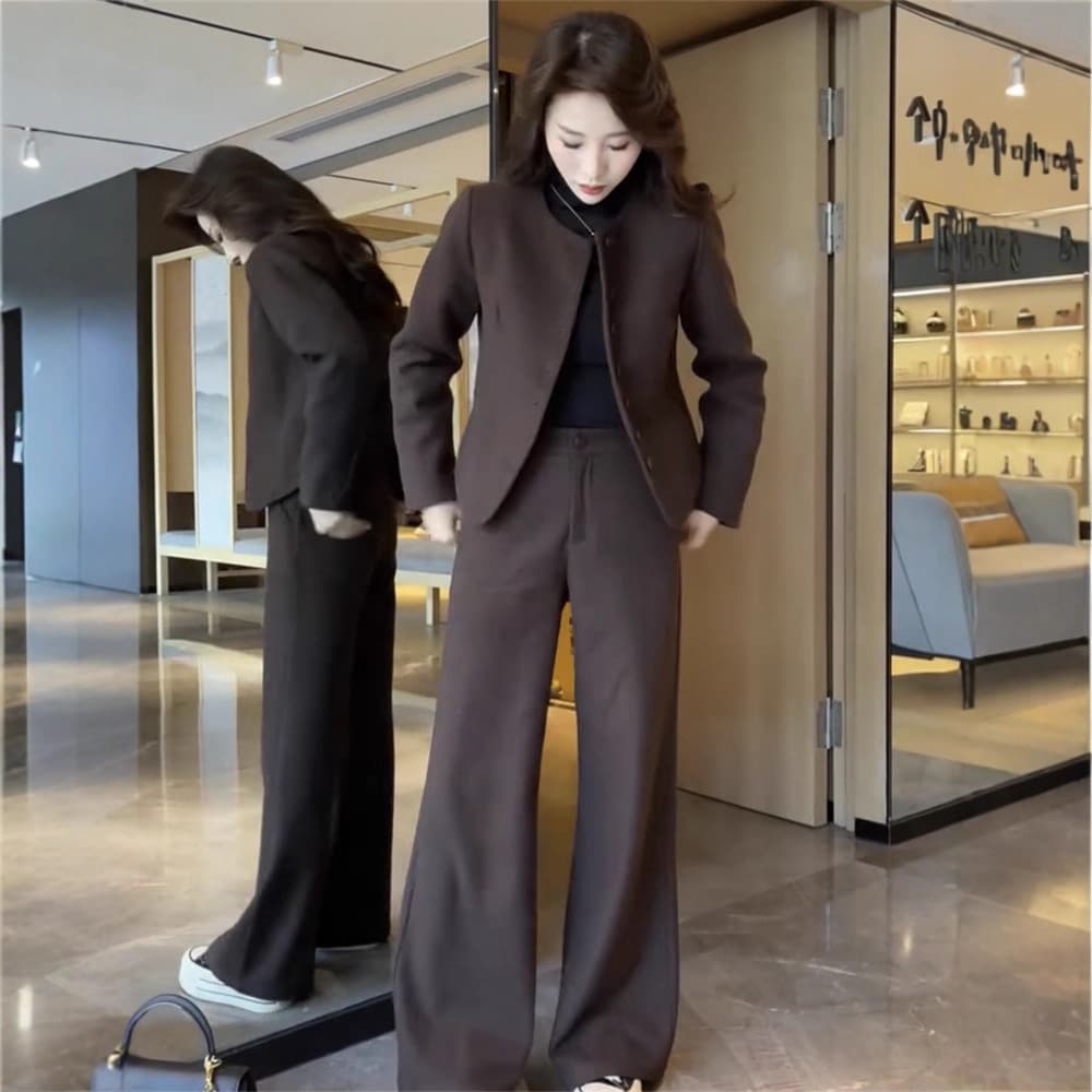 【6813】Plus Size Women's Autumn/Winter New Short Jacket with Cotton Wool Two-Piece Set Fashionable Outfit for Curvy Ladies