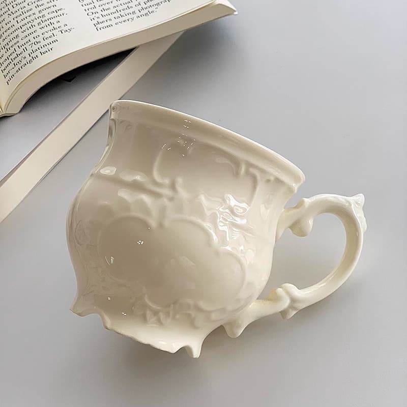 Genuine Export European Light Luxury Vintage Cream Relief Ceramic Afternoon Tea Cup Coffee Cup
