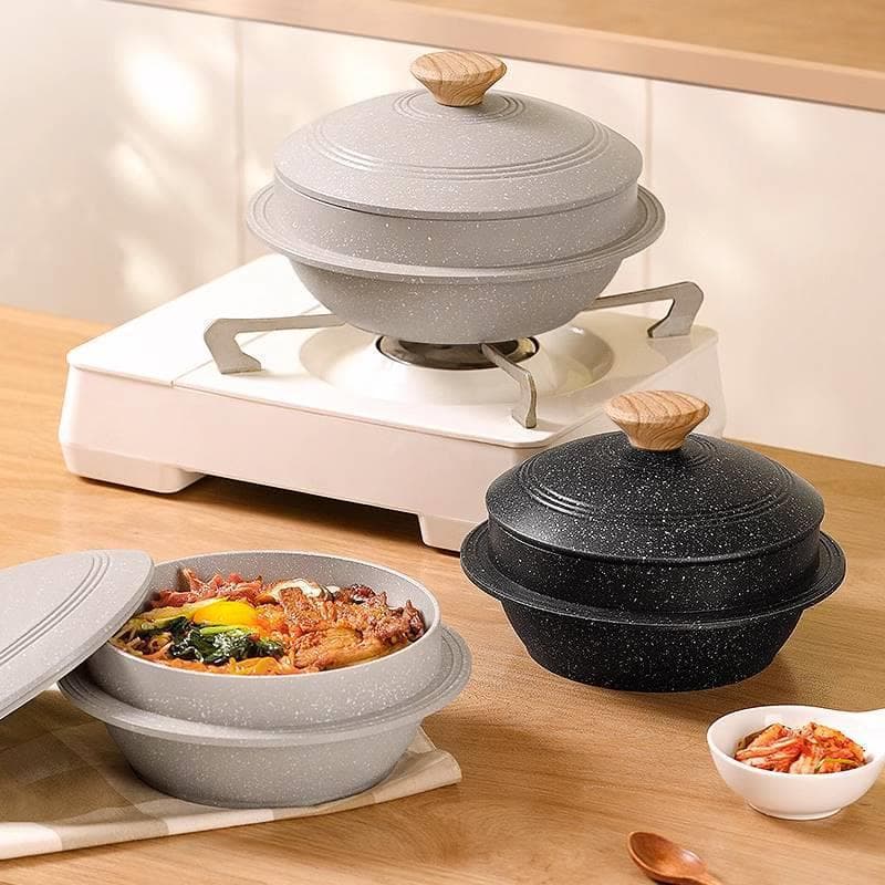 Korean Stone Pot Bibimbap Pot Home Use Clay Pot for Rice Casserole Macrobiotic Stone Non-Stick Pot Stew Pot Gas and Induction Cooktop Compatible Without Single Base