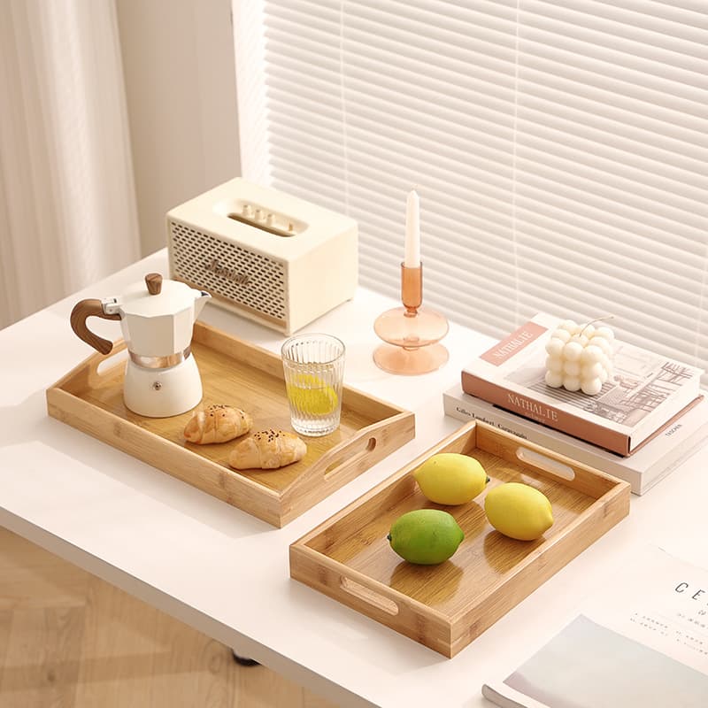 Bamboo Wood Rectangular Tray for Living Room, Creative Serving Plate for Hotel Bar, Solid Wood Tea Tray for Tea Set and Cups