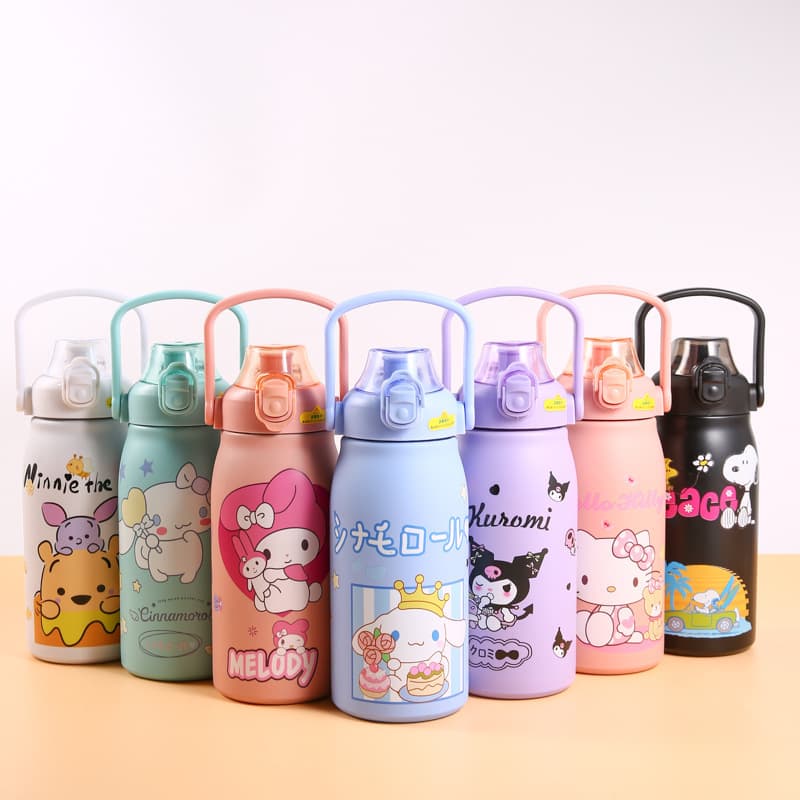 New Cartoon Sanrio Large Capacity Handled Insulated Pot Ins High Appearance with Straw Outdoor Sports Thermos Cup