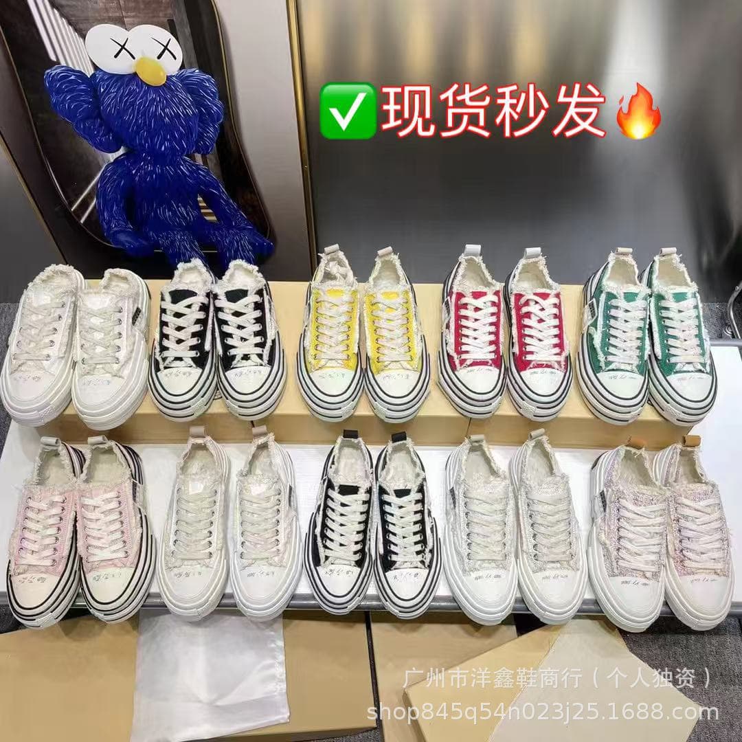 Vanness Wu Same Style Canvas Shoes Women Super Popular Paisley Couples Casual Thick Sole Beggar Shoes Men Lace-Up Casual Shoes Women