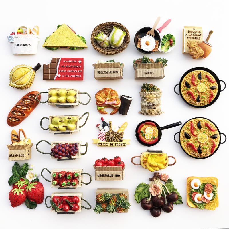 Factory in stock wholesale worldwide fruit food decoration crafts painted magnetic refrigerator stickers live supply