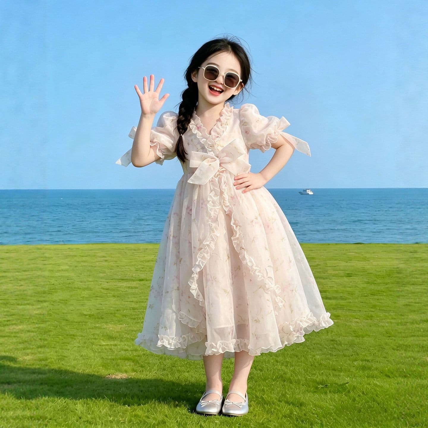 Girls Floral Print Dress Summer Children's Princess Dress Beach Vacation Tutu Dress Birthday Party Dress