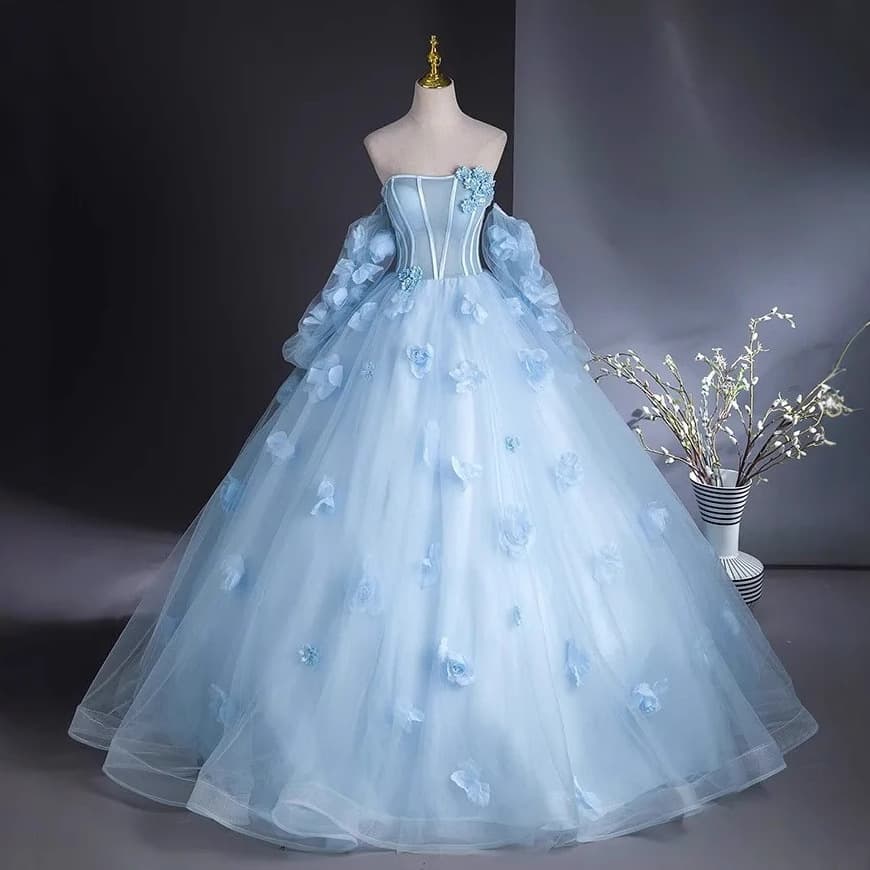 Light blue dress, stylish light wedding dress, satin blue skirt, sweet dress, wedding registration dress