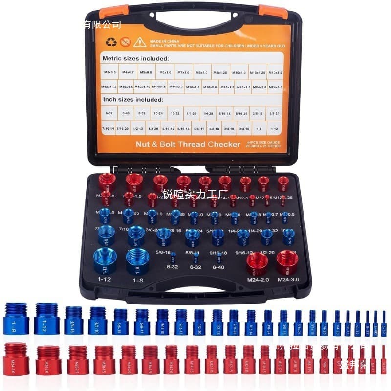 Nut and bolt thread checker, male gauge, metric and imperial 44-piece set, nut checker, others