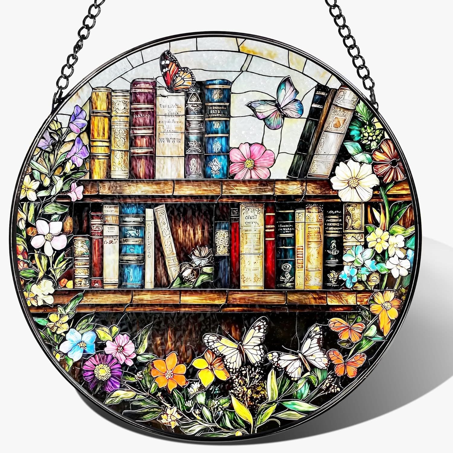 Stained Glass Window Hanging, LAOWEIKI 8'' Peacock Suncatcher