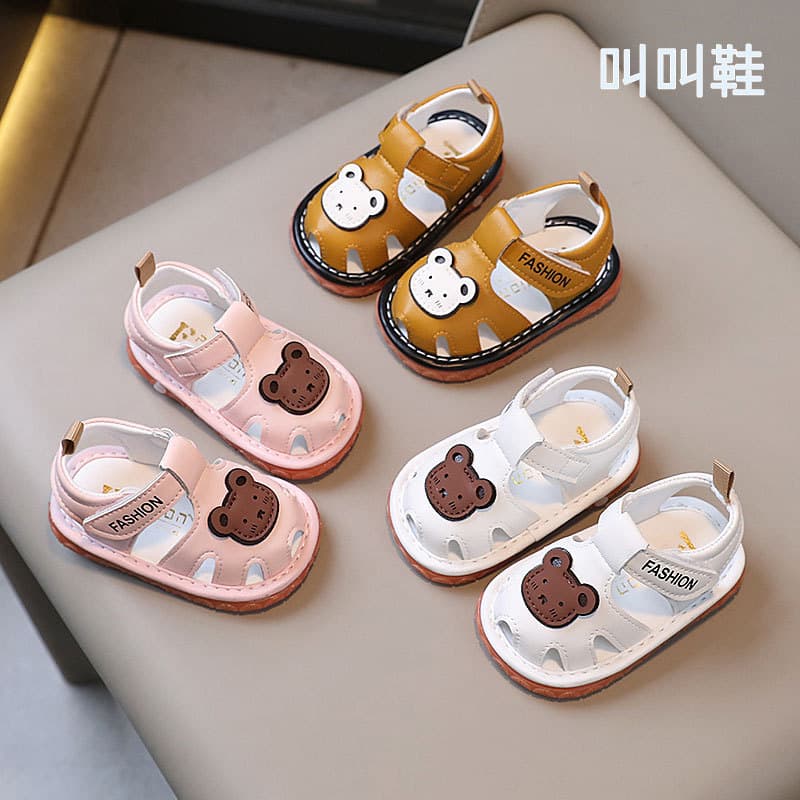 Squeaky Shoelaces Soft Sole Baby Walking Shoes for Boys and Girls, Closed-Toe Baby Sandals for 0-1-2 Years Summer