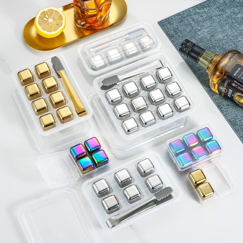 Factory Direct 304 Stainless Steel Ice Cubes for Beer Whiskey, Reusable Quick-Freeze Square Ice, Custom Logo Available