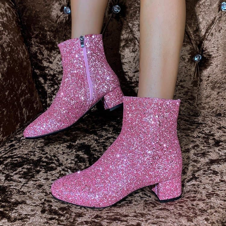 Cross-border Plus Size Sequined Fashion Boots Women's Autumn Winter 2024 New Trendy Martin Boots Thick Heel Short Boots for Women Amazon
