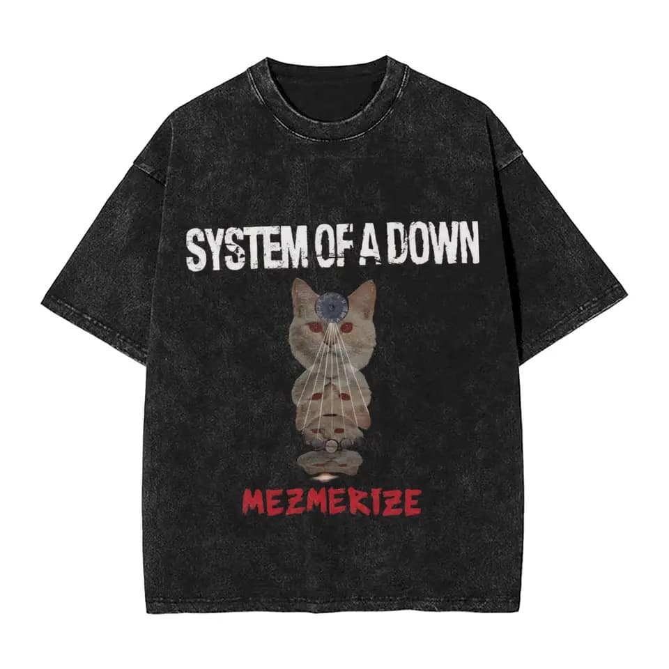 eri T-Shirt Washed Cotton Men's System DT-Shirt Hip Hop Women's nszeAmem T-Shirt ow Clothing Printed Fat