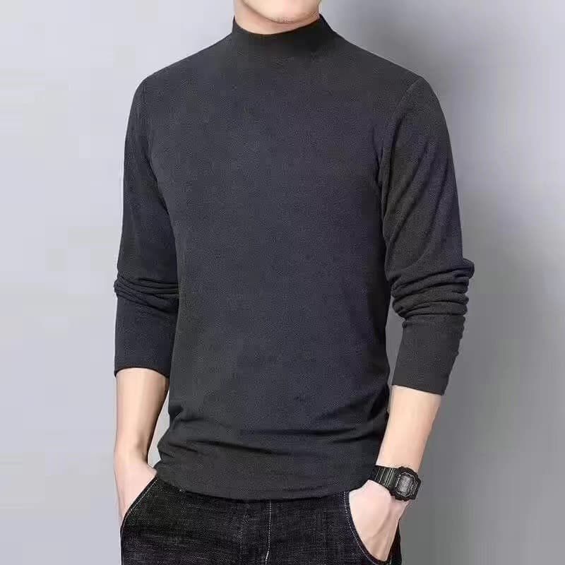 Autumn and Winter Thermal Fleece Half High Neck Thermal Underwear Youth Plus Size Base Layer Slim Fit T-Shirt Top Outerwear
