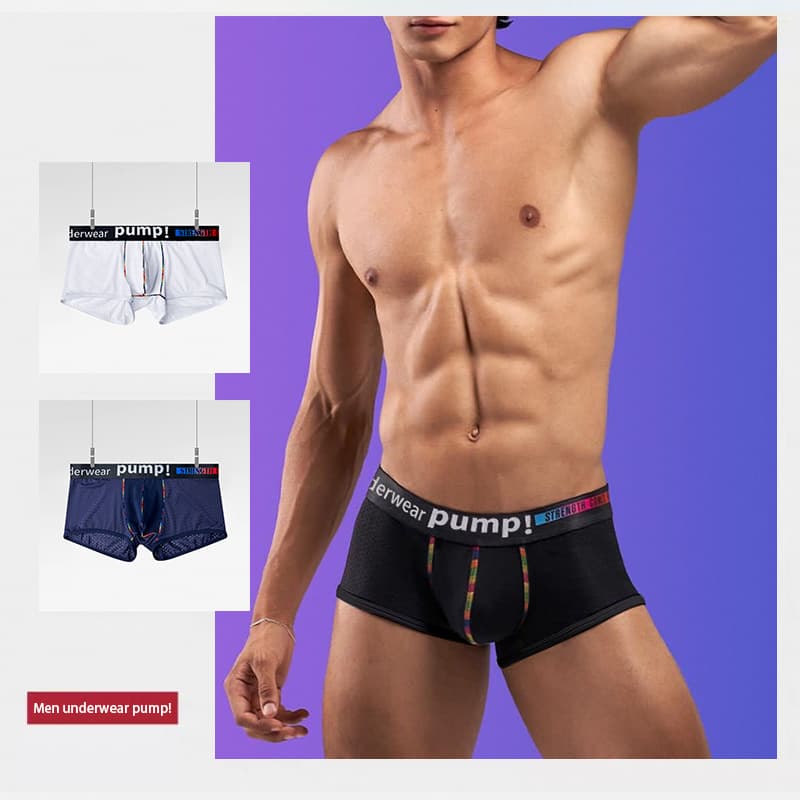 PUMP Source Factory Mesh Breathable Sexy Sports Fashion Solid Color Men's Boxer Briefs MP293