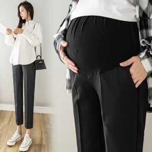 1683 Maternity Dress Pants, Spring Straight Leg Casual Belly Support Pants, Ankle-Length, Fashionable Long Pants Wholesale