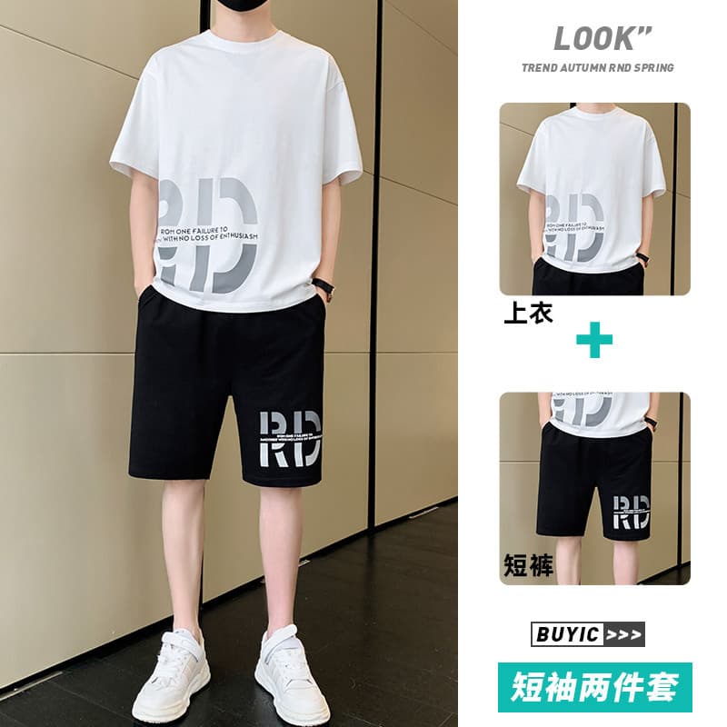 Short Sleeve Set Men's 2025 Summer New Sports T-Shirt with Shorts Two-Piece Casual Outfit