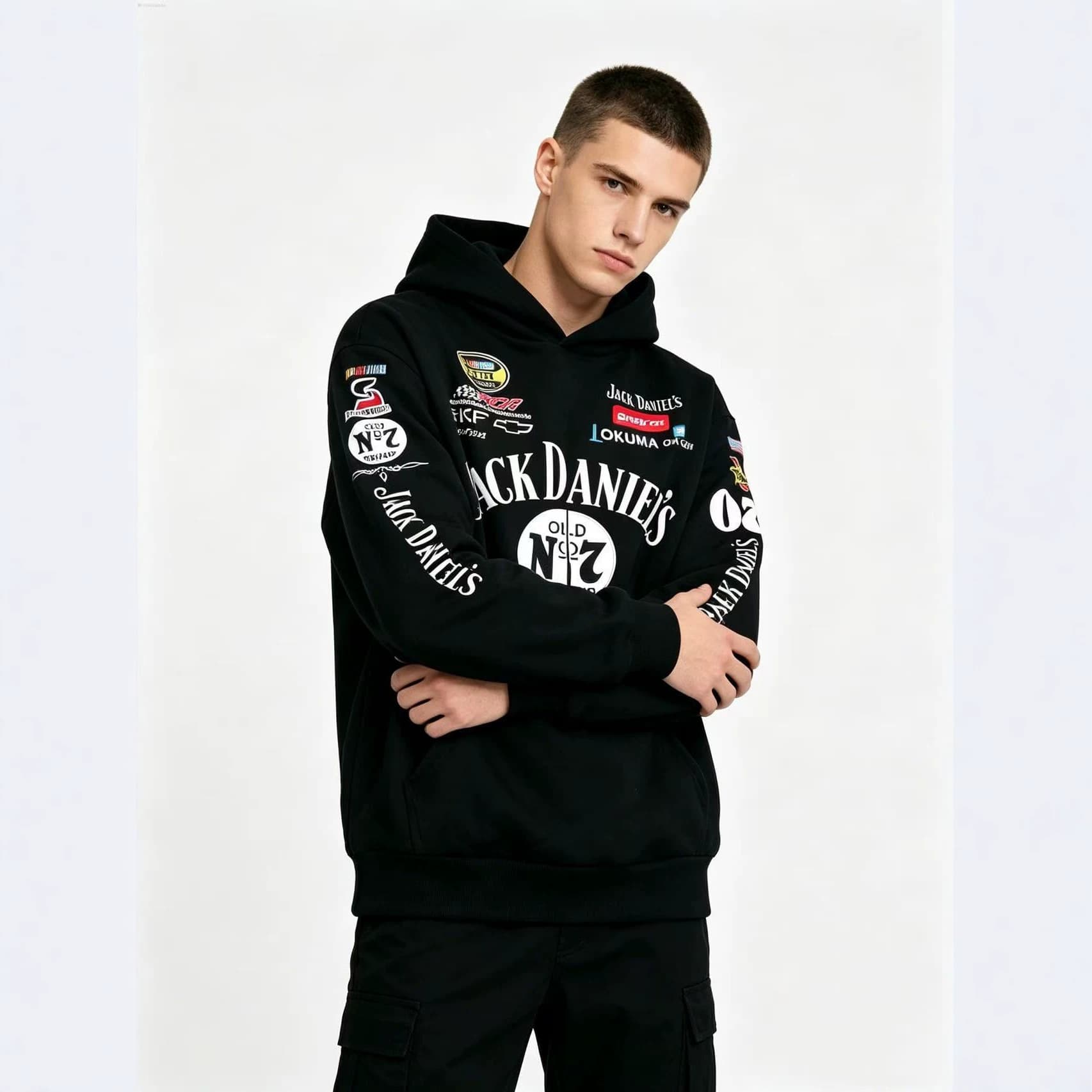 F1 Embroidered Letter Hoodie Retro American Style Ins Casual Unisex Spring Autumn Top Customizable