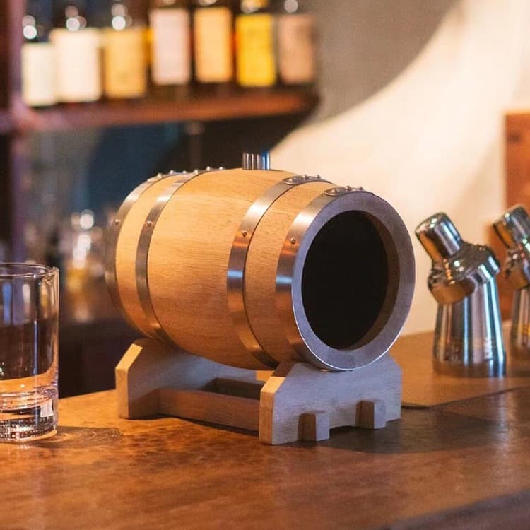 800ML Whiskey Brandy Barrel with Visible Glass Oak Barrel for Cocktail/Sherry Barrel/Marinating Wine Barrel, Chaozhou Style