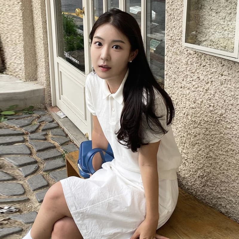 In-Stock Dongdaemun Women's Korean Polo Collar Short-Sleeve Knit Top White Skirt Vest Set