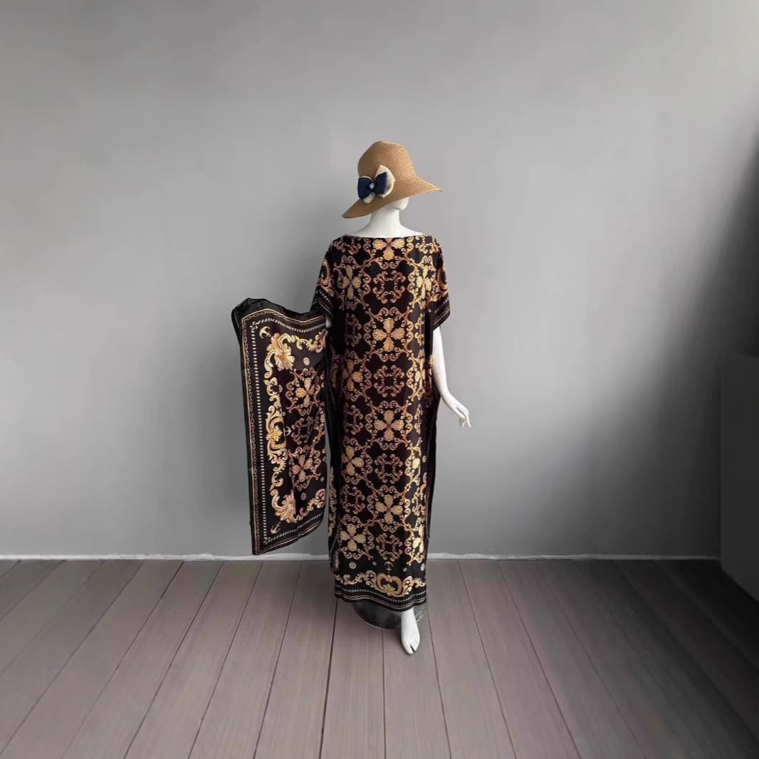 Cross-border hot-selling African long robe dress silk kaftan source factory