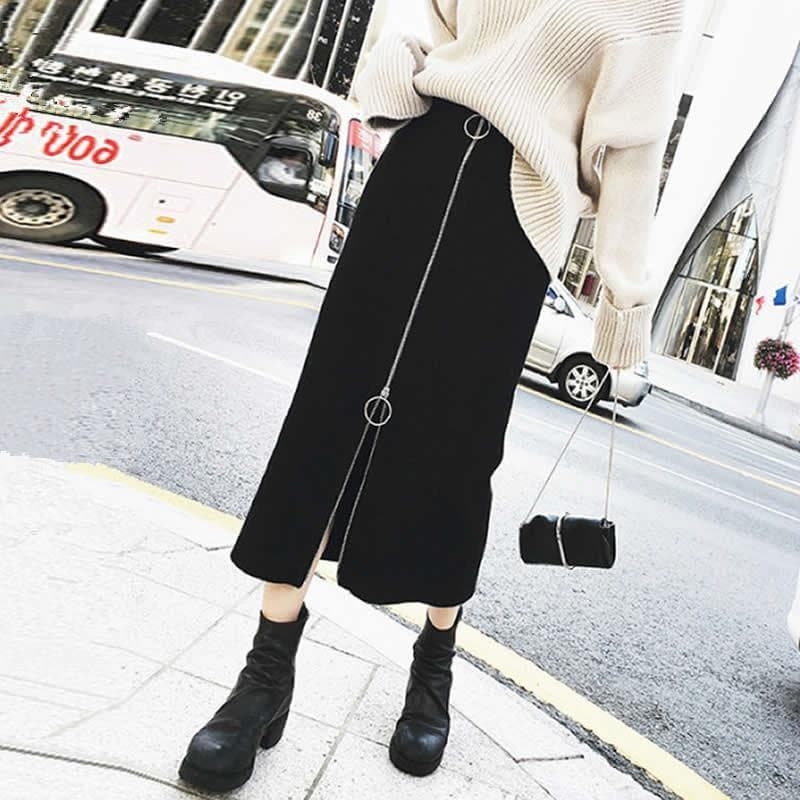 High-waisted Slimming Skirt For Women's Clothing Medium-length Black Bodycon A- line Skirt Versatile Korean Style