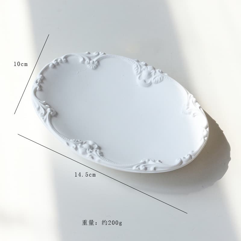 Ins White Matte Embossed Tray, Popular Online Jewelry Storage Tray, Nail Art and Accessories Display Plate, Photography Prop