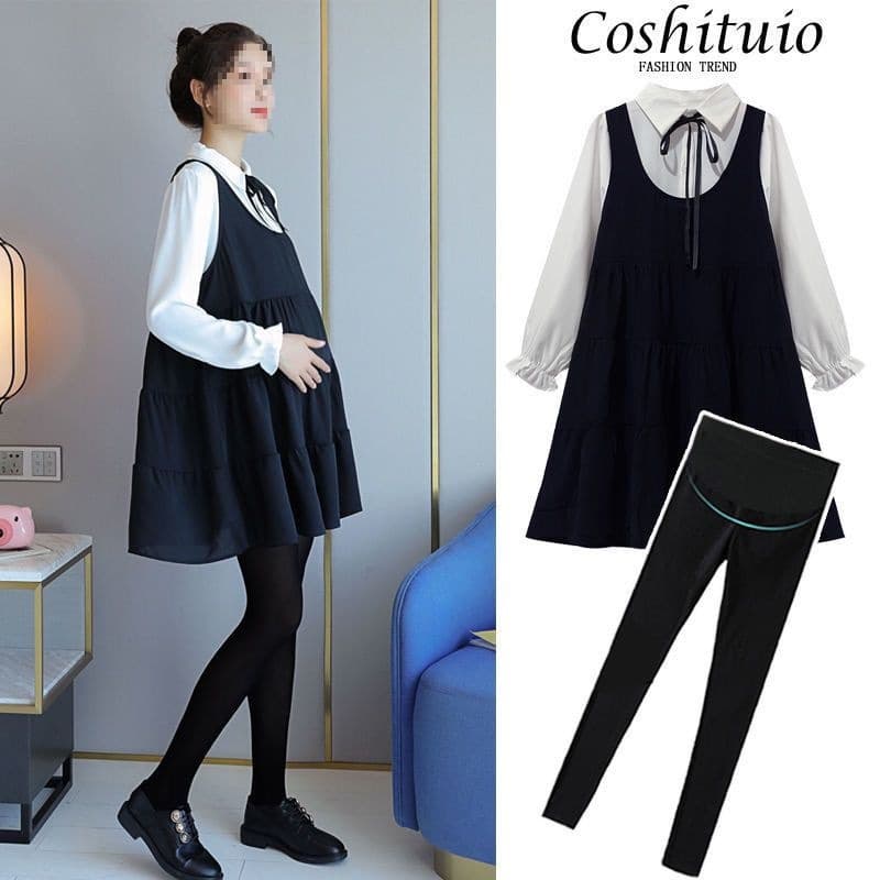 Maternity Autumn Dress, Popular Online Maternity Wear, Spring and Autumn Two-Piece Set, Fashionable Chanel-Style Set