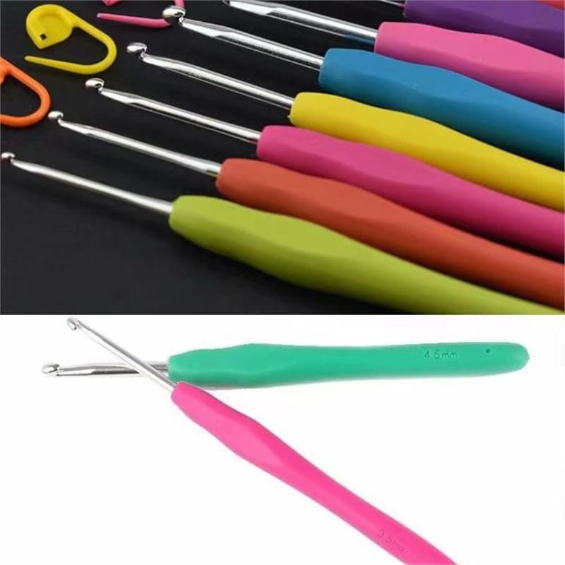 Single-Ended Crochet Hook TPR Silicone Soft Handle Solid Crochet Hook Set PVC Packaging Handmade DIY Aluminum Crochet Hook
