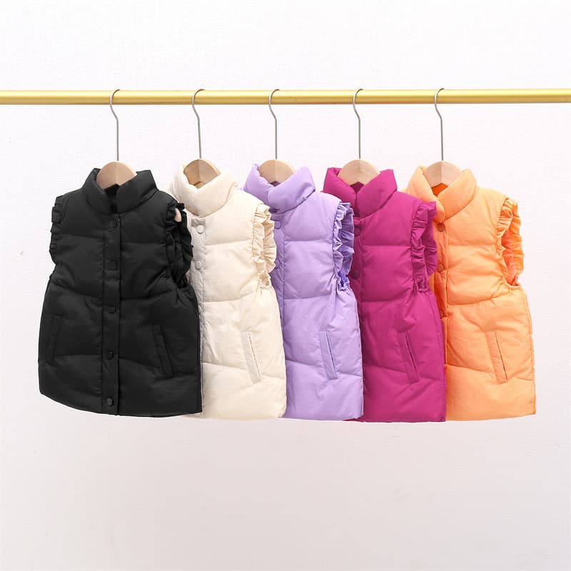 2025 New Children's Down Vest, Autumn/Winter Korean Style Girls' Warm Sleeveless Jacket with Lace Trim