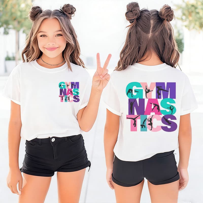 GYMNASTICS Cute Printed Kids T-Shirt 220g Pure Cotton Boys Girls Short Sleeve 60326