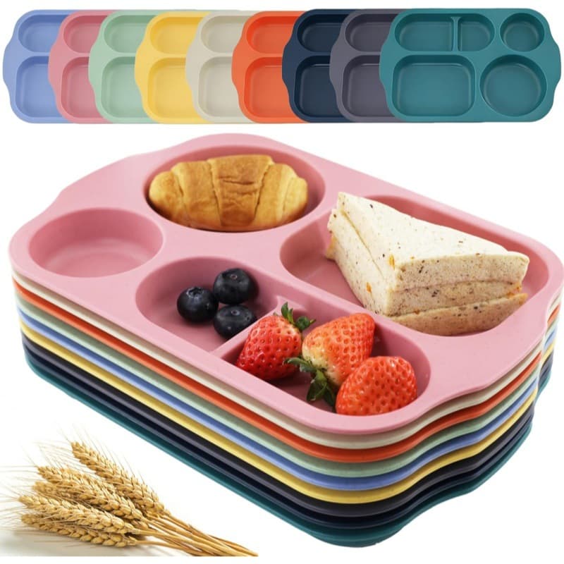 Cross-Border Wheat Straw Divided Tray Fast Food Tray Creative Cafeteria Shared Meal Tray Fruit Weight-Loss Tray 3-Grid Tray