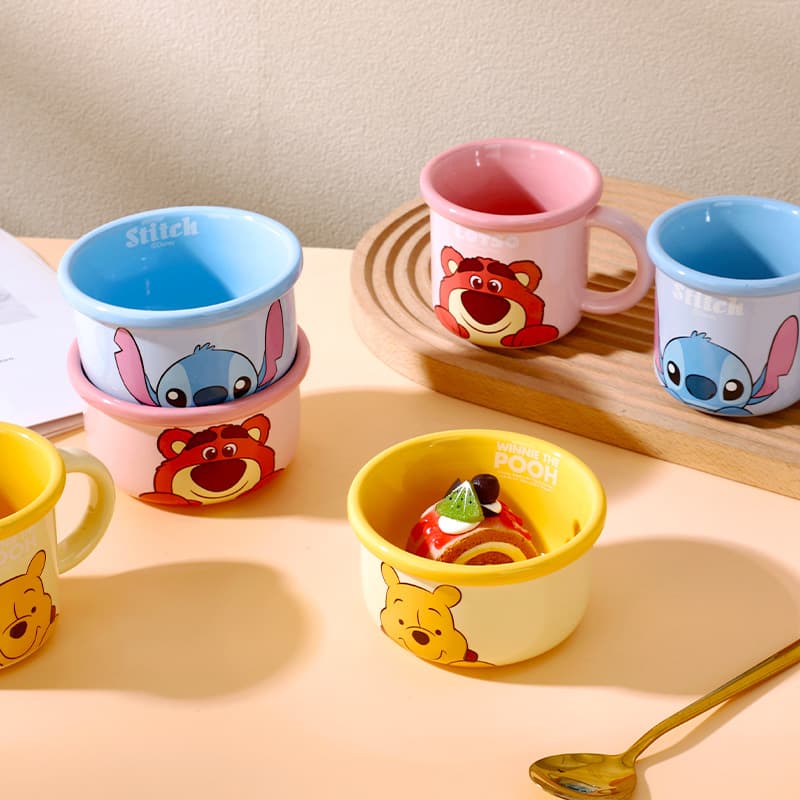 Cartoon ceramic tableware Stitch ceramic bowl, high-appearance strawberry bear bowl and spoon, cute Winnie the Pooh rice bowl, ceramic cup