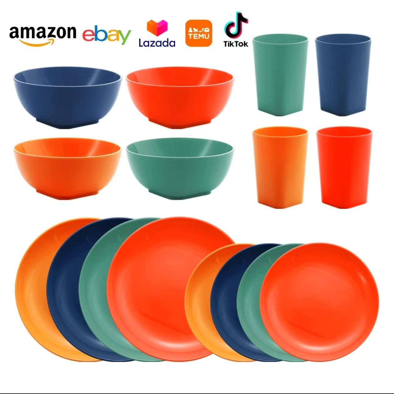 Cross-border Amazon Bestseller Bowl and Plate Set, Portable Outdoor Dishware, Plate, Cup, Saucer Gift Set