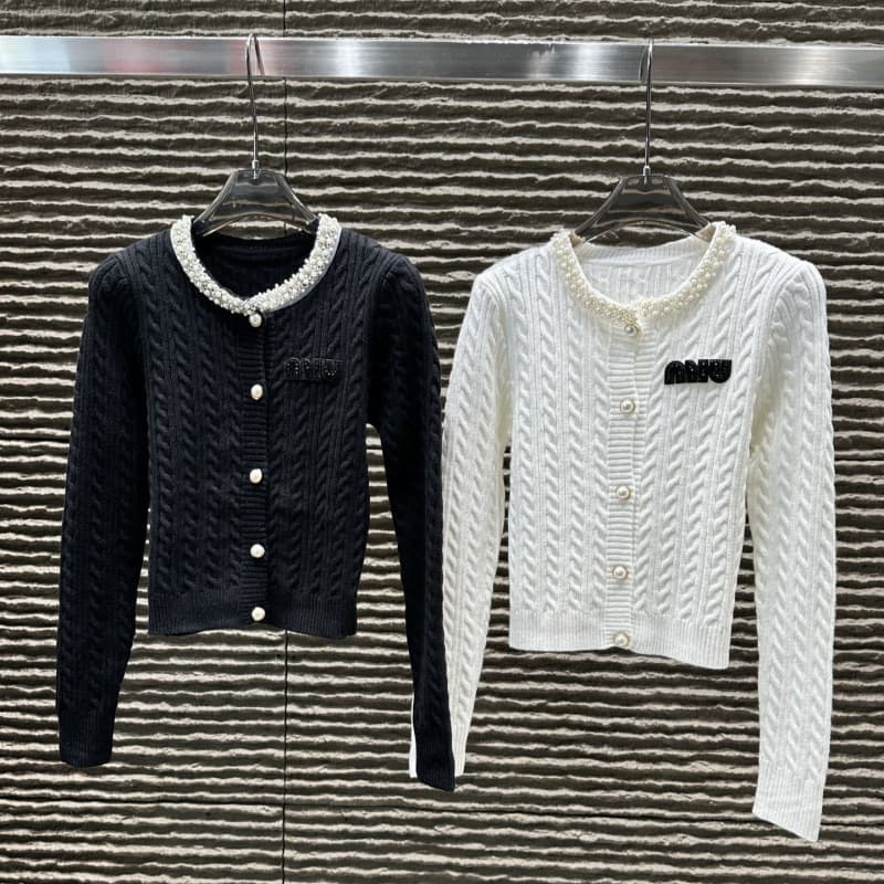 mm25 autumn/winter new fashion heavy work collar beading slim fit short knit cardigan