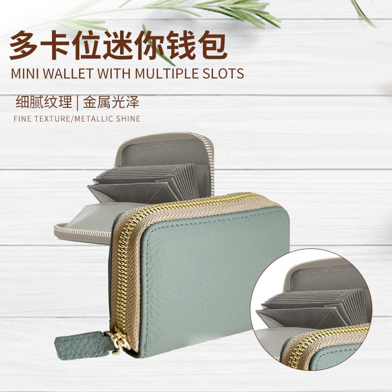 Cross-border New Litchi Pattern Coin Purse Multi-Card Slot Mini Wallet Men's and Women's Zipper Style Organ Clutch Wallet